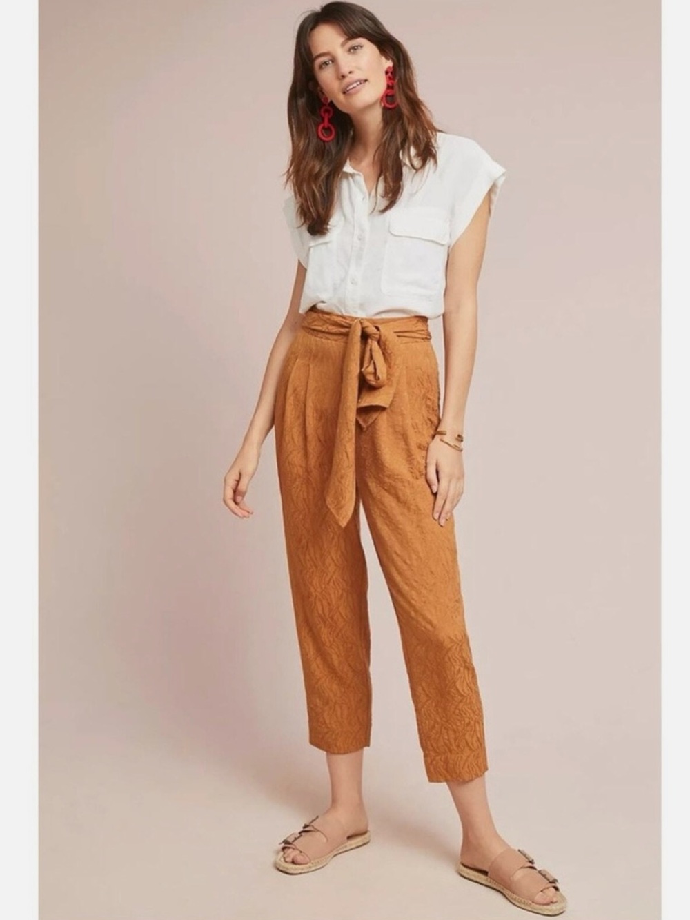 Anthropologie Ett Twa High-Waisted Textured Tie-Front Pants